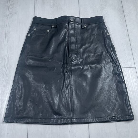 Helmut Lang Women's 2 Patent Lamb Leather Mini Skirt High Rise Button Fly - Picture 1 of 13